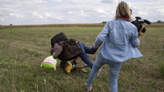 Camerawoman Petra Laszlo sentenced for kicking refugees Camerawoman Petra Laszlo sentenced for kicking refugees